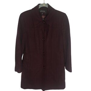 Pritti Coat Womens 10 Burgundy Wool Blend Button Front Lined Classic Dressy